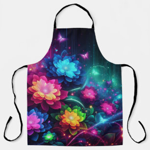 Bright, colourful neon flowers/butterflies apron