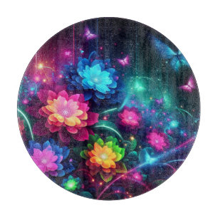 Bright, colourful neon flowers/butterflies cutting board