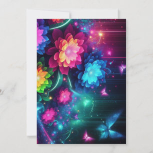 Bright, colourful neon flowers/butterflies holiday card