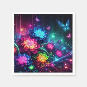 Bright, colourful neon flowers/butterflies napkin
