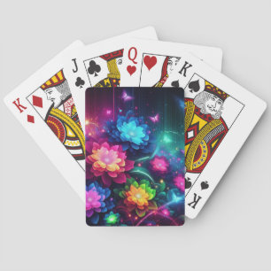 Bright, colourful neon flowers/butterflies playing cards