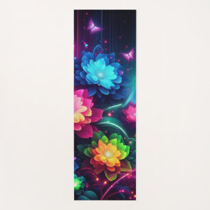 Bright, colourful neon flowers/butterflies yoga mat