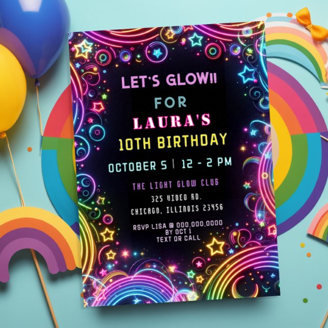 Bright Colourful Neon Glow Party Birthday Invitation (Bright Colorful Neon Glow Party Birthday Invitation)