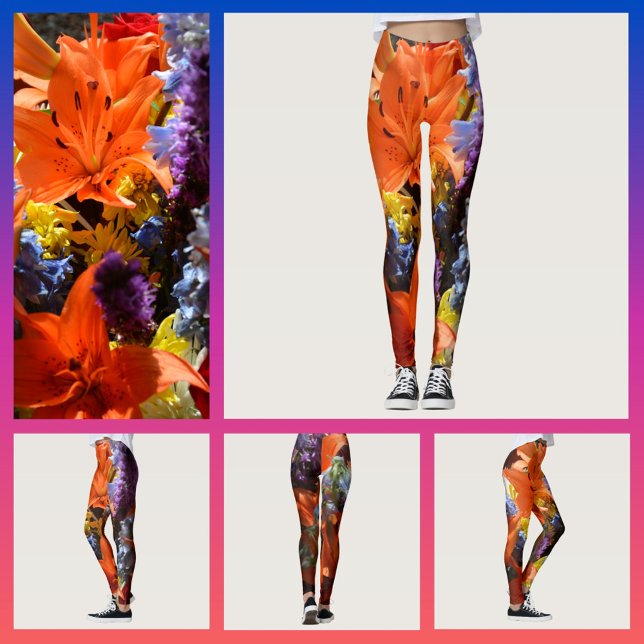 Bright Colourful Orange Lilies Floral Abstract Leggings (Creator Uploaded)