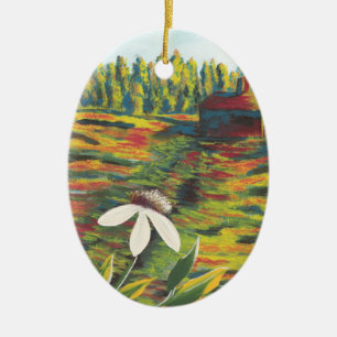 Bright Colourful Painting of Flower in Meadow Ceramic Ornament