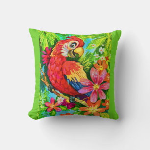 bright colourful parrot cushion
