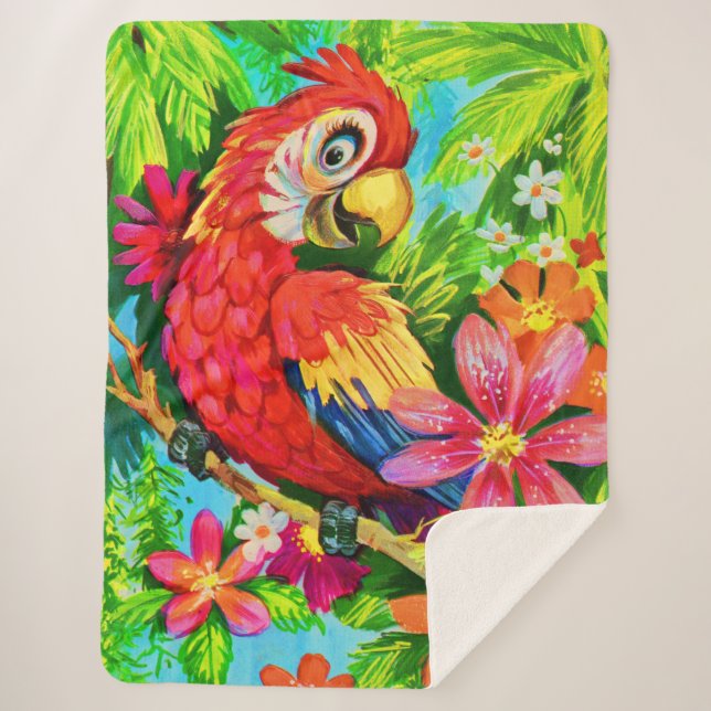 bright colourful parrot sherpa blanket (Front)