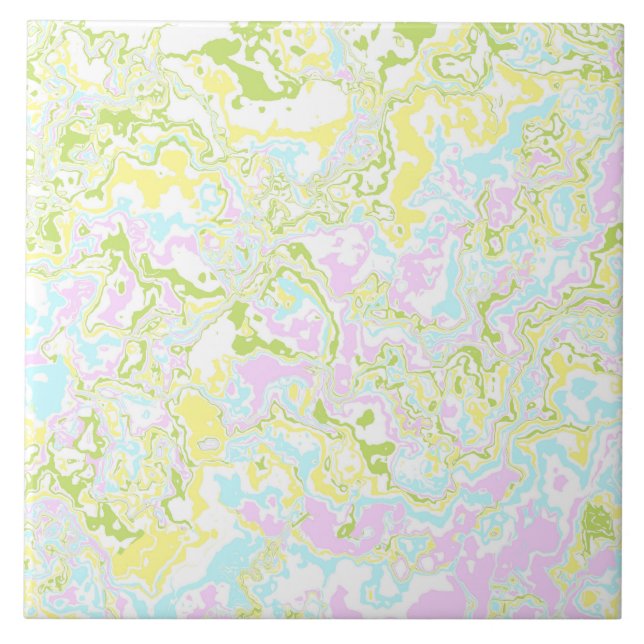 Bright Colourful Pastel Trippy Retro Boho Marble Ceramic Tile (Front)