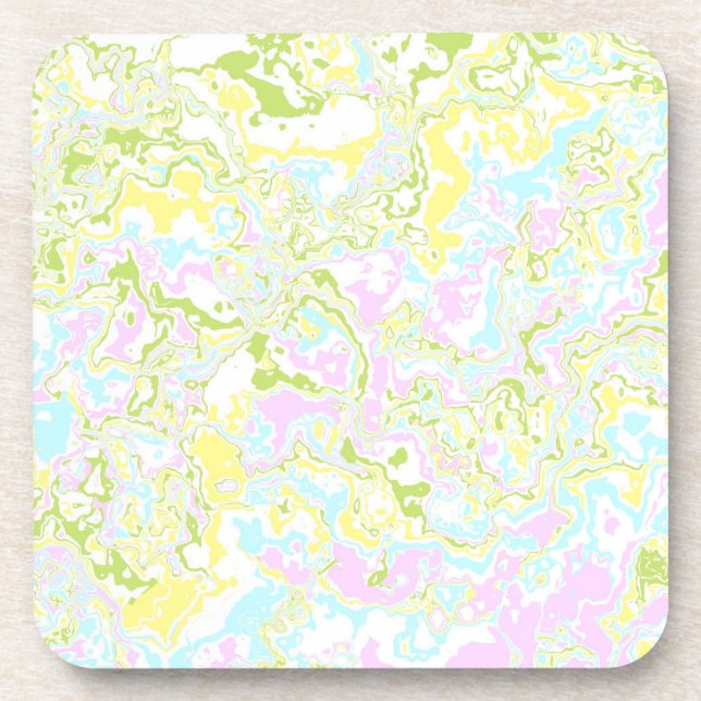 Bright Colourful Pastel Trippy Retro Boho Marble Coaster (Front)