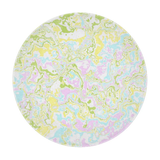 Bright Colourful Pastel Trippy Retro Boho Marble Cutting Board (Front)