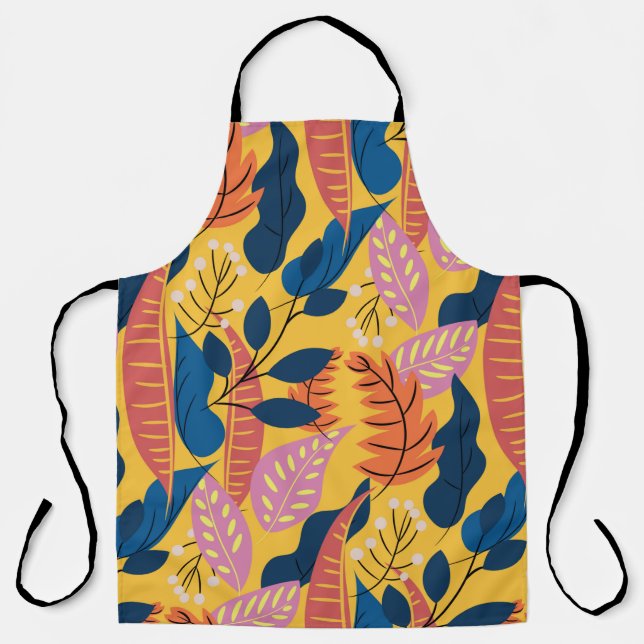 Bright colourful pattern with tropical leaves,  be apron (Front)