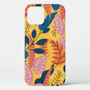 Bright colourful pattern with tropical leaves, be iPhone 12 case