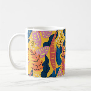 Bright colourful pattern with tropical leaves, be coffee mug