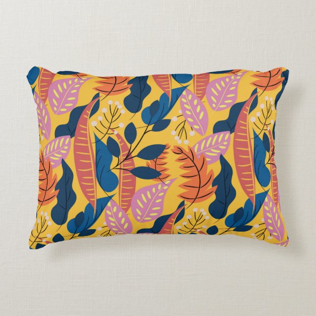 Bright colourful pattern with tropical leaves,  be decorative cushion (Front)