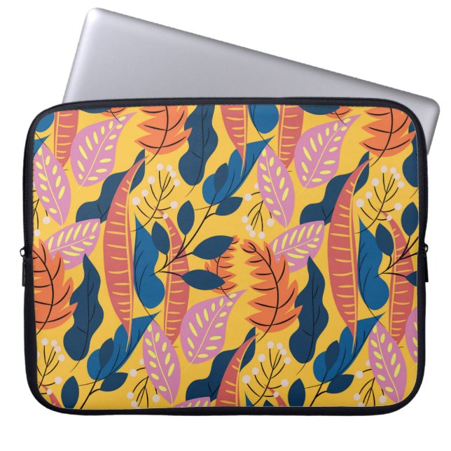 Bright colourful pattern with tropical leaves,  be laptop sleeve (Front)