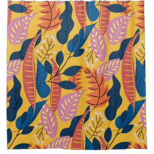 Bright colourful pattern with tropical leaves, be shower curtain