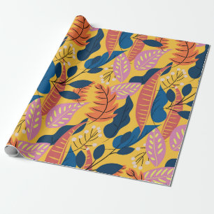 Bright colourful pattern with tropical leaves,berr wrapping paper
