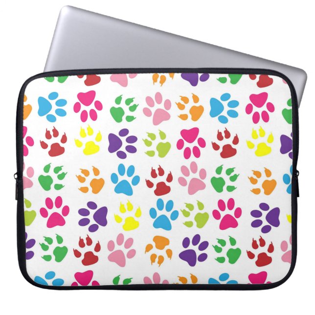 Bright Colourful Paw Prints Pattern Laptop Sleeve (Front)
