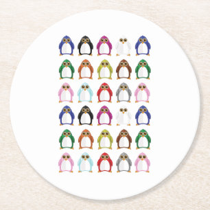 Bright Colourful Penguins Round Paper Coaster