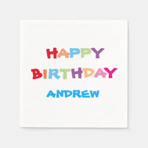 Bright Colourful Personalised Happy Birthday Napkin