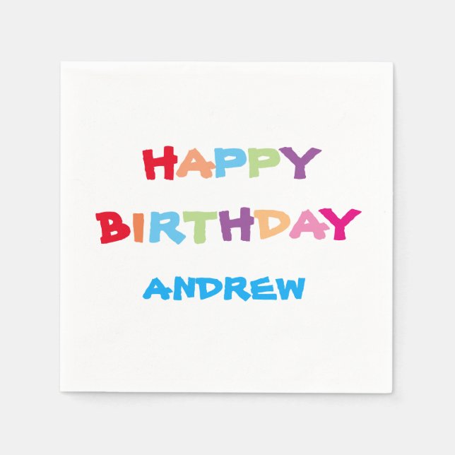 Bright Colourful Personalised Happy Birthday Napkin (Front)