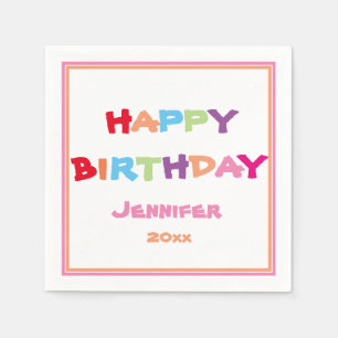 Bright & Colourful Personalised Happy Birthday Napkin