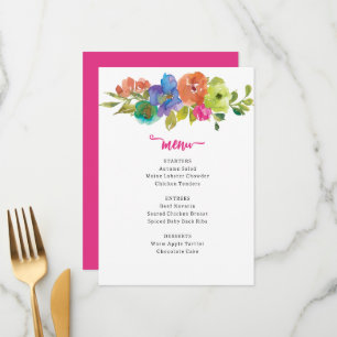 Bright Colourful Pink and Orange Floral  Menu