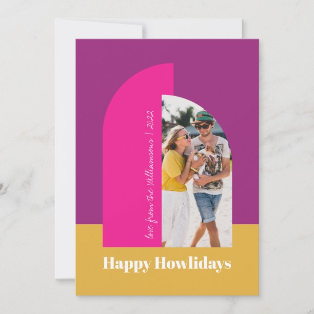 Bright Colourful Pink Christmas Family Photo Arch Holiday Card (Front)