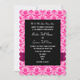 Bright colourful pink damask formal wedding invitation