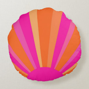 Bright Colourful Pink, Orange and Yellow Sun Rays Round Cushion