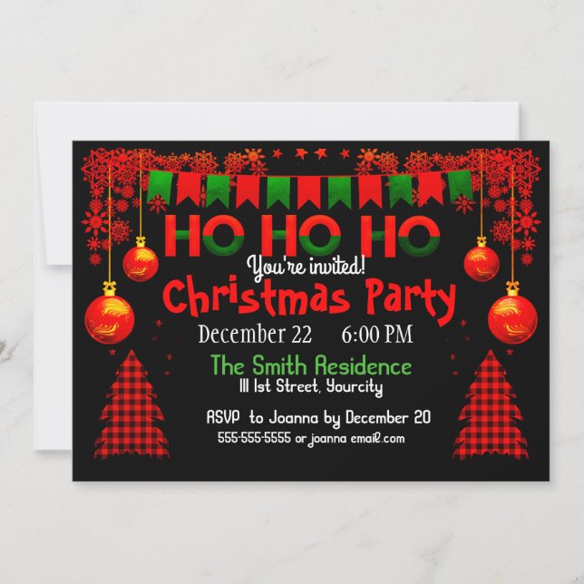 Bright Colourful Plaid & Baubles Christmas Custom Invitation (Front)