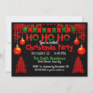 Bright Colourful Plaid & Baubles Christmas Custom Invitation