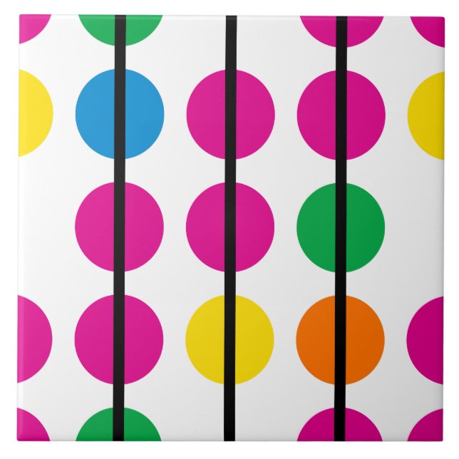 Bright Colourful Polka Dot Stripe Pattern Ceramic Tile (Front)