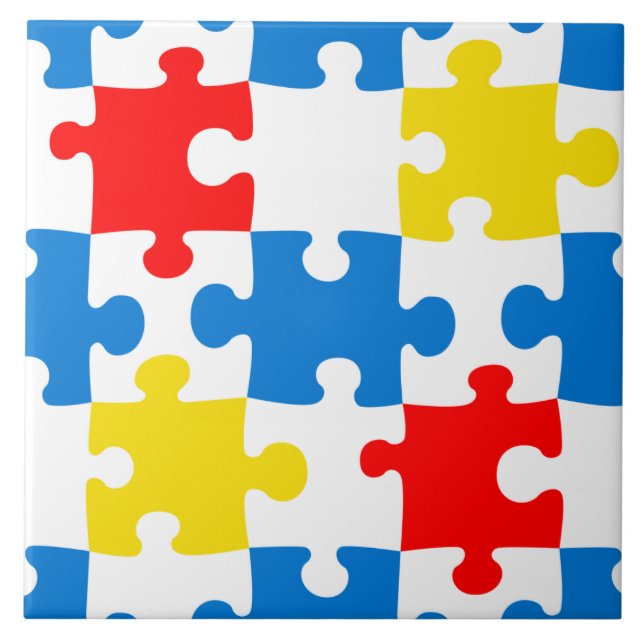 Bright Colourful Puzzle Piece Pattern Ceramic Tile (Front)