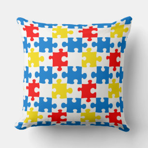 Bright Colourful Puzzle Piece Pattern Cushion