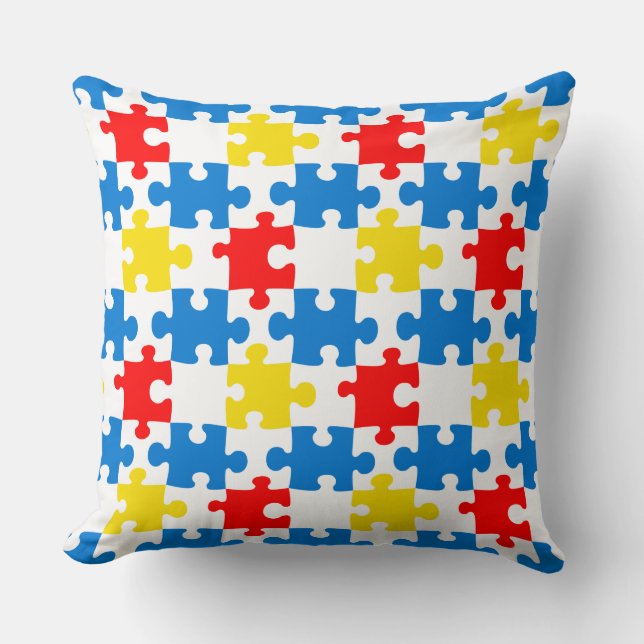 Bright Colourful Puzzle Piece Pattern Cushion (Front)
