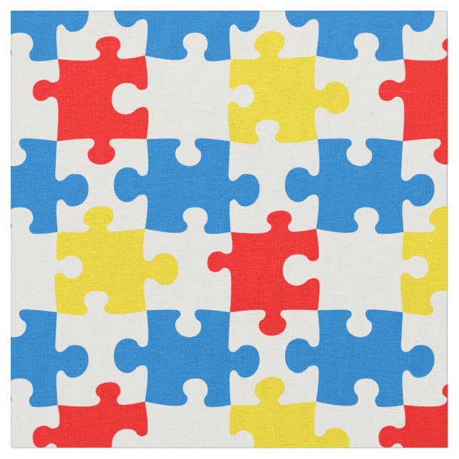 Bright Colourful Puzzle Piece Pattern Fabric (Close Up)