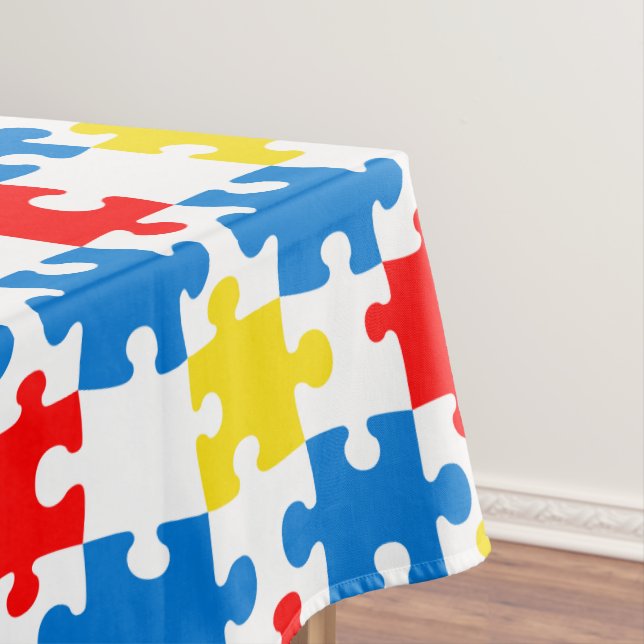 Bright Colourful Puzzle Piece Pattern Tablecloth (In Situ)