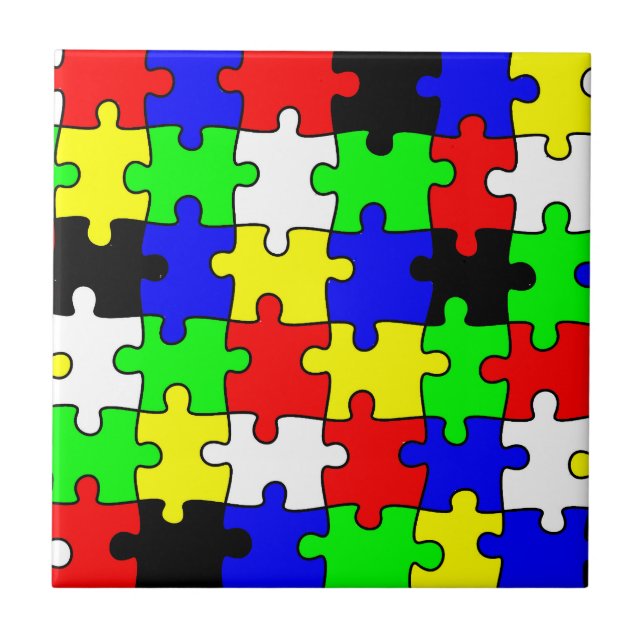 Bright & Colourful Puzzle Pieces Ceramic Tile (Front)