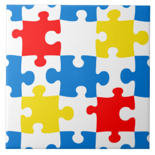 Bright Colourful Puzzle Pieces Pattern Ceramic Tile