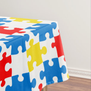 Bright Colourful Puzzle Pieces Pattern Tablecloth