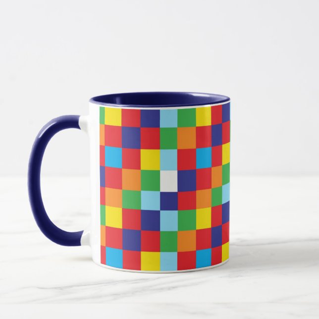 Bright Colourful Quilt Squares Pattern Blue Red Mug (Left)