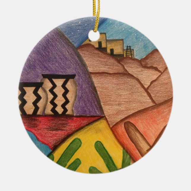 Bright Colourful Rainbow Arizona Folk Art Ceramic Tree Decoration (Front)