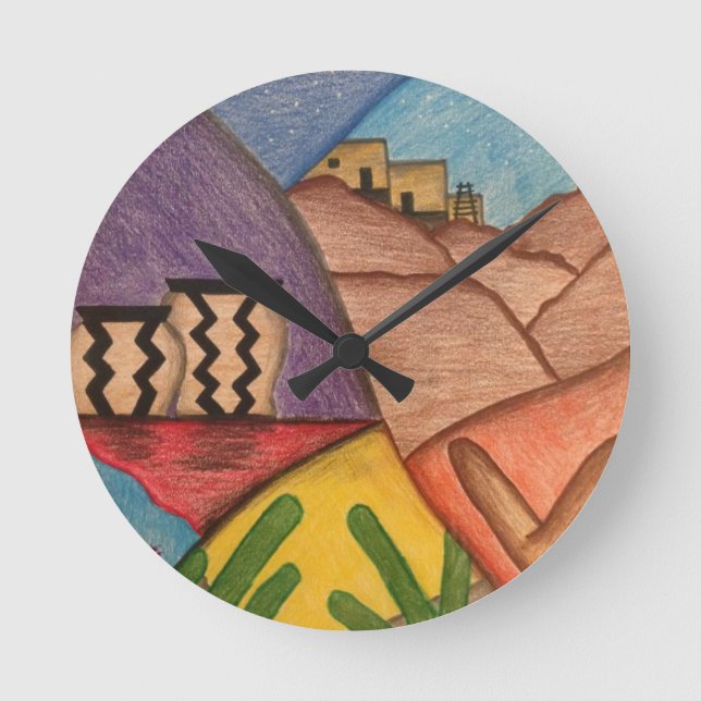 Bright Colourful Rainbow Arizona Folk Art Round Clock (Front)