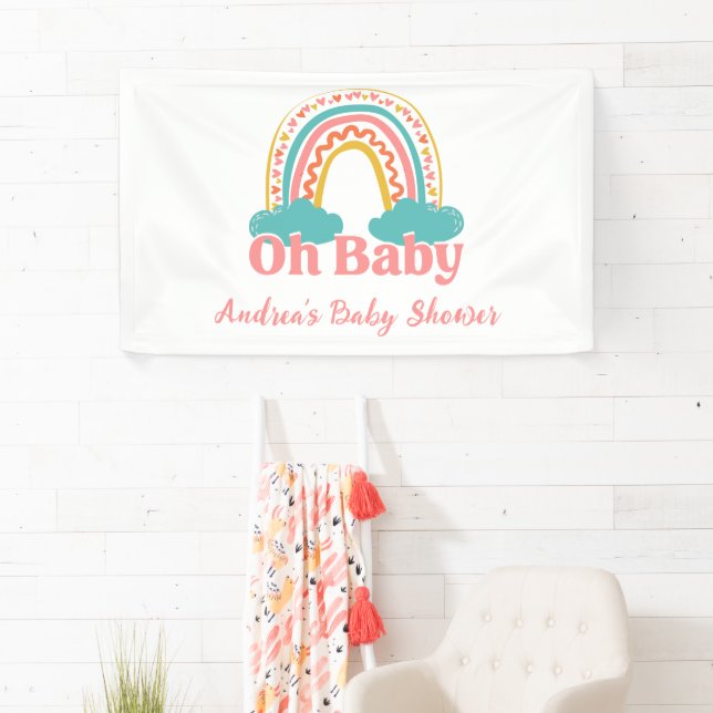 Bright Colourful Rainbow Baby Shower Banner (Insitu)