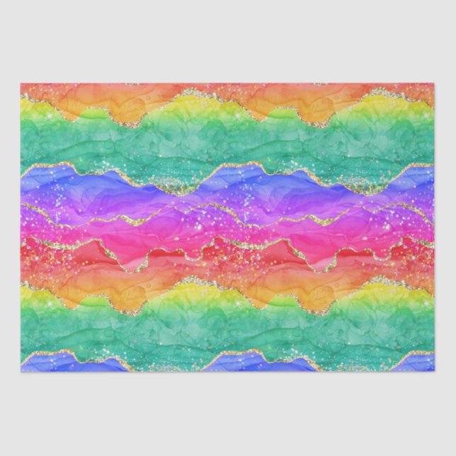 Bright Colourful Rainbow Glitter Gold Agate Tissue Paper (Front)