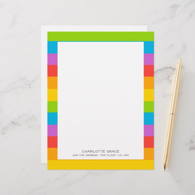 Bright Colourful Rainbow Personalised Custom Letterhead (Front/Back In Situ)
