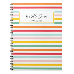 bright colourful rainbow stripe school college notebook