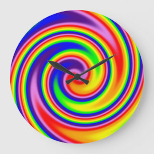 Bright Colourful Rainbow Swirl Bold Colours Large Clock