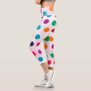 Bright Colourful Random Dot and Gold Glitter Summe Capri Leggings